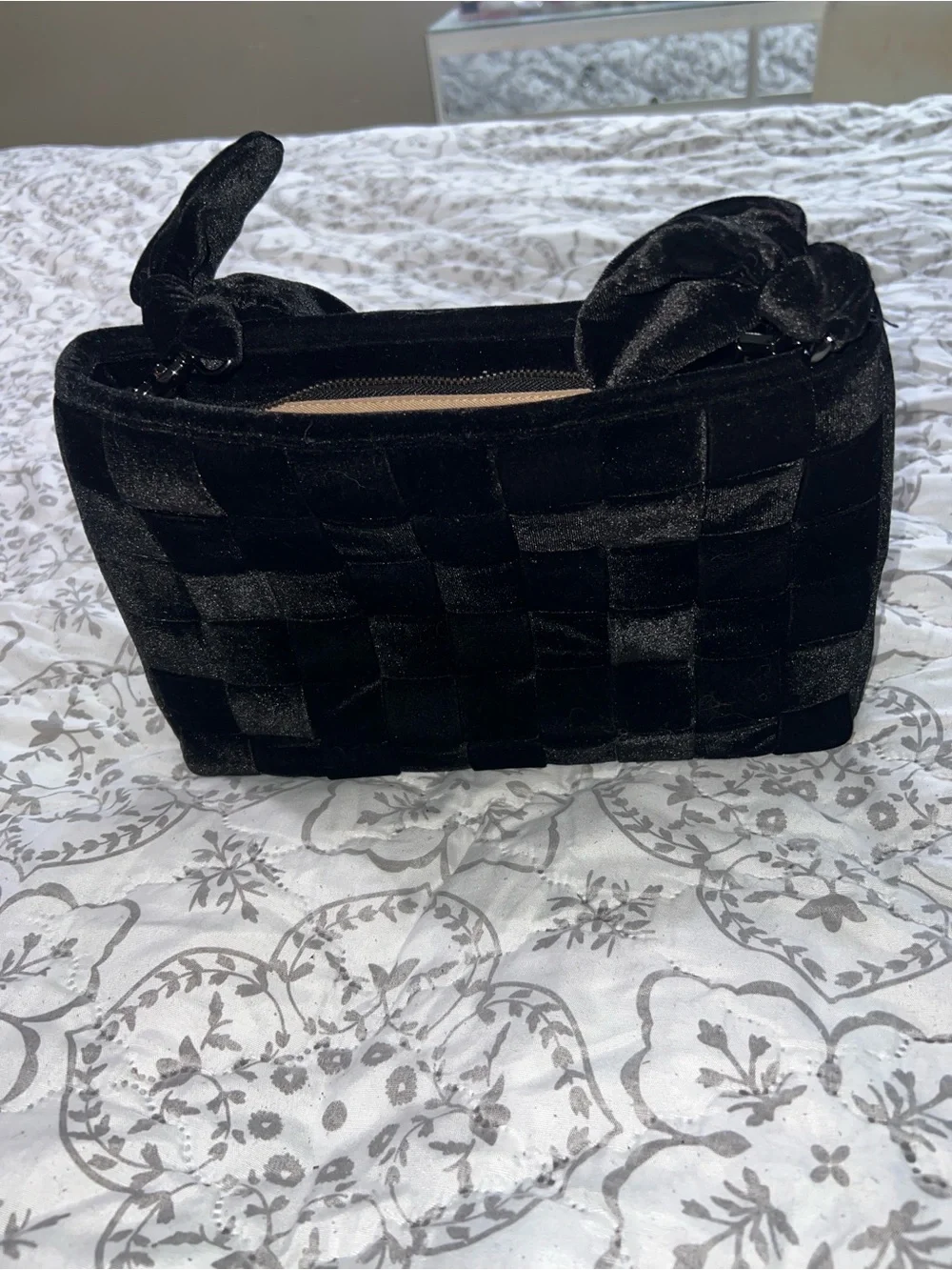 ANTONIO MELANI Black Velvet Woven Knotted-Handle Satchel